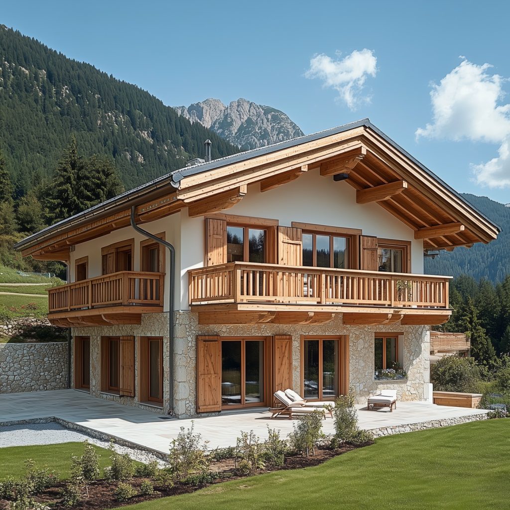 Immagine editoriale di una casa inserita nel paesaggio montano