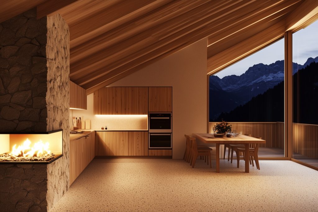 Immagine editoriale dell'interno moderno di una casa vacanze